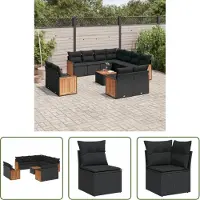 The Living Store 12-tlg. Garten-Sofagarnitur mit Kissen Schwarz Poly Rattan