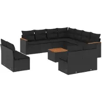 Syfax 12-tlg. Garten-Sofagarnitur mit Kissen Schwarz Poly Rattan