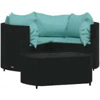 Syfax 4-tlg. Garten-Lounge-Set mit Kissen Schwarz Poly Rattan