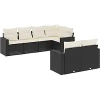 Syfax 7-tlg. Garten-Sofagarnitur mit Kissen Schwarz Poly Rattan