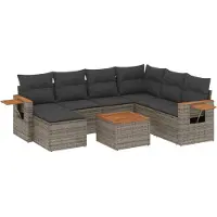Syfax 8-tlg. Garten-Sofagarnitur mit Kissen Grau Poly Rattan