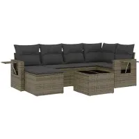 Syfax 7-tlg. Garten-Sofagarnitur mit Kissen Grau Poly Rattan