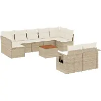 Syfax 10-tlg. Garten-Sofagarnitur mit Kissen Beige Poly Rattan