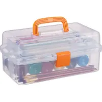 Relaxdays Aufbewahrungsbox 9 Fächer, Sortierbox Bastelmaterial, Künstlerbedarf, HBT 14 x 33 x 19,5cm, transparent-orange