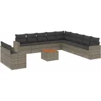 Syfax 12-tlg. Garten-Sofagarnitur mit Kissen Grau Poly Rattan