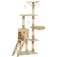 Syfax Katzenkratzbaum mit Sisal 138 cm Beige Pfoten-Aufdruck