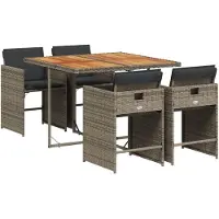Syfax 5-tlg. Garten-Essgruppe mit Kissen Grau Poly Rattan