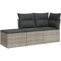 Syfax 3-tlg. Garten-Sofagarnitur mit Kissen Hellgrau Poly Rattan