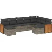 Syfax 9-tlg. Garten-Sofagarnitur mit Kissen Grau Poly Rattan