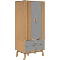 Syfax Kleiderschrank OLDEN Grau Braun 76,5x53x172cm Massivholz Kiefer