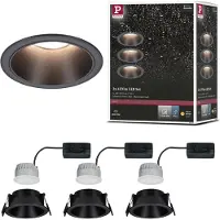 Paulmann LED-Einbaulampe Cole Coin schwarz Ø9cm IP44 dim 3er Coin, dimmbar, schwarz, für Badezimmer, Metall, Modern