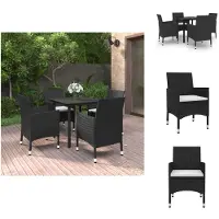 vidaXL 5-tlg. Garten-Essgruppe mit Auflagen Poly Rattan und Glas - Gartenmöbel-Sets