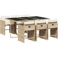 Syfax 7-tlg. Garten-Essgruppe mit Kissen Beige Poly Rattan