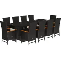 Syfax 11-tlg. Garten-Essgruppe mit Kissen Schwarz Poly Rattan
