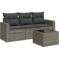 Sonstiges 4-tlg. Garten-Sofagarnitur mit Kissen Grau Poly Rattan