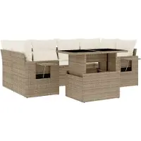 Syfax 7-tlg. Garten-Sofagarnitur mit Kissen Beige Poly Rattan