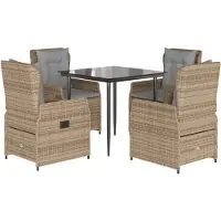 Syfax 5-tlg. Garten-Essgruppe mit Kissen Beige Poly Rattan