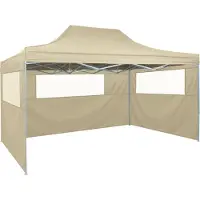 Syfax Profi-Partyzelt Faltbar mit 3 Seitenwänden 3×4m Stahl Creme