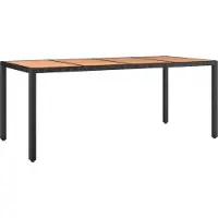 Syfax Gartentisch mit Holzplatte Schwarz Poly Rattan & Akazienholz