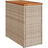 Syfax Garten-Beistelltisch Holzplatte Beige 58x27,5x55 cm Poly Rattan