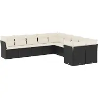 Syfax 10-tlg. Garten-Sofagarnitur mit Kissen Schwarz Poly Rattan