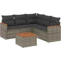 Syfax 6-tlg. Garten-Sofagarnitur mit Kissen Grau Poly Rattan
