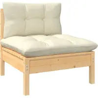 Syfax Garten-Mittelsofa mit Kissen in Creme Massivholz Kiefer