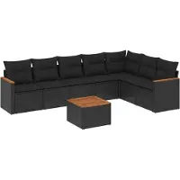Syfax 8-tlg. Garten-Sofagarnitur mit Kissen Schwarz Poly Rattan