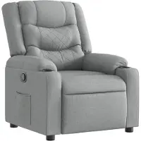 Syfax Relaxsessel Hellgrau Stoff, manuelle Liegefunktion, Getränkehalter, Seitentasche, 77x93x99 cm