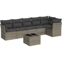 Syfax 7-tlg. Garten-Sofagarnitur mit Kissen Grau Poly Rattan