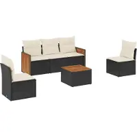 Syfax 6-tlg. Garten-Sofagarnitur mit Kissen Schwarz Poly Rattan