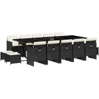 Syfax 15-tlg. Garten-Essgruppe mit Kissen Schwarz Poly Rattan
