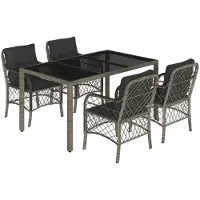Syfax 5-tlg. Garten-Essgruppe mit Kissen Grau Poly Rattan