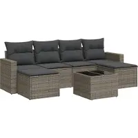 Syfax 7-tlg. Garten-Sofagarnitur mit Kissen Grau Poly Rattan