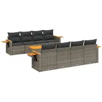 Syfax 9-tlg. Garten-Sofagarnitur mit Kissen Grau Poly Rattan