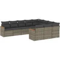 Syfax 10-tlg. Garten-Sofagarnitur mit Kissen Grau Poly Rattan