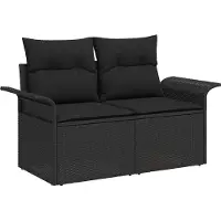Syfax Gartensofa mit Kissen Schwarz 141 x 62 x 69cm Poly-Rattan