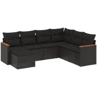 Syfax 7-tlg. Garten-Sofagarnitur mit Kissen Schwarz Poly Rattan