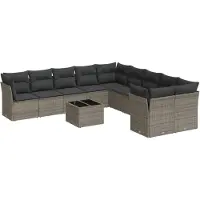 Syfax 11-tlg. Garten-Sofagarnitur mit Kissen Grau Poly Rattan