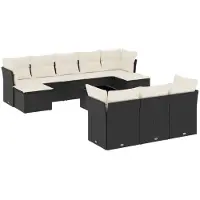 Syfax 11-tlg. Garten-Sofagarnitur mit Kissen Schwarz Poly Rattan
