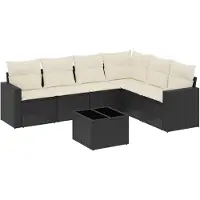 Syfax 7-tlg. Garten-Sofagarnitur mit Kissen Schwarz Poly Rattan
