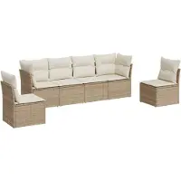 Syfax 6-tlg. Garten-Sofagarnitur mit Kissen Beige Poly Rattan