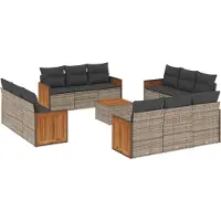Syfax 13-tlg. Garten-Sofagarnitur mit Kissen Grau Poly Rattan