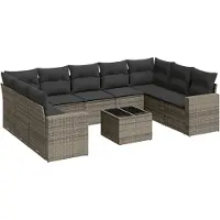 Syfax 10-tlg. Garten-Sofagarnitur mit Kissen Grau Poly Rattan