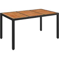 Syfax Gartentisch mit Holzplatte Schwarz 150x90x75 cm Poly Rattan