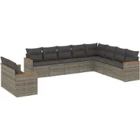 Syfax 10-tlg. Garten-Sofagarnitur mit Kissen Grau Poly Rattan