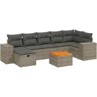Syfax 8-tlg. Garten-Sofagarnitur mit Kissen Grau Poly Rattan