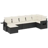 Syfax 7-tlg. Garten-Sofagarnitur mit Kissen Schwarz Poly Rattan