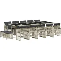 Syfax 15-tlg. Garten-Essgruppe mit Kissen Hellgrau Poly Rattan