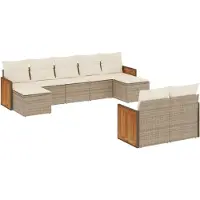 Syfax 9-tlg. Garten-Sofagarnitur mit Kissen Beige Poly Rattan